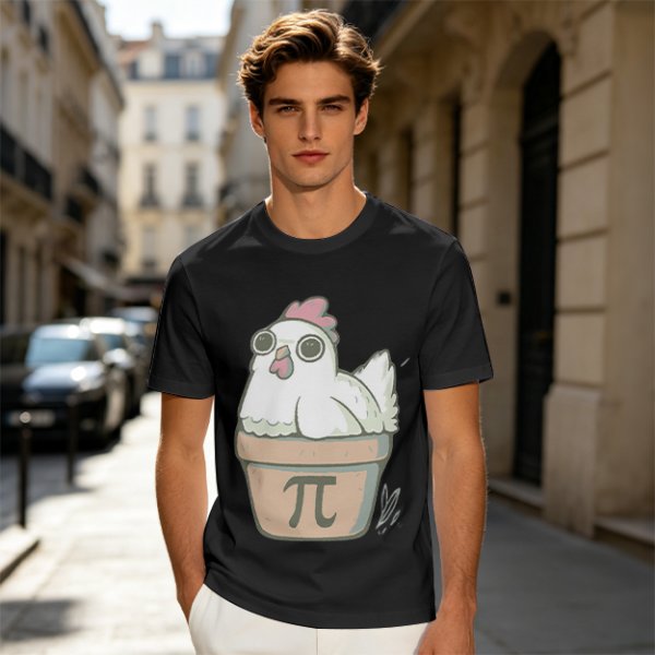 Olive T-Shirt With Cute Chicken In Pi Pot Graphic
