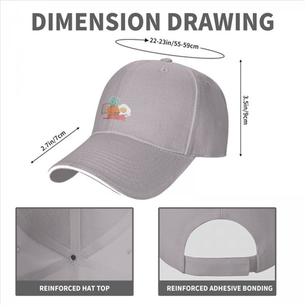 Black baseball cap with cute breakfast food character print