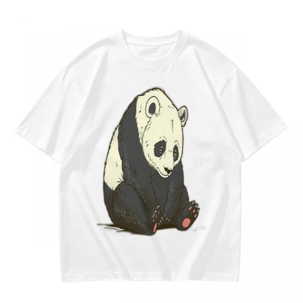 Olive T-shirt with Sad Sitting Panda Graphic Print