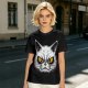 Olive T-Shirt With Angry White Cat Face Graphic