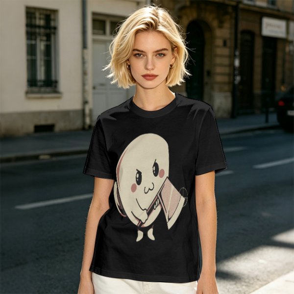 Olive T-Shirt With Cute Angry Ghost Holding Axe Graphic