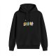 Black hoodie with colorful cartoon bear graphic print