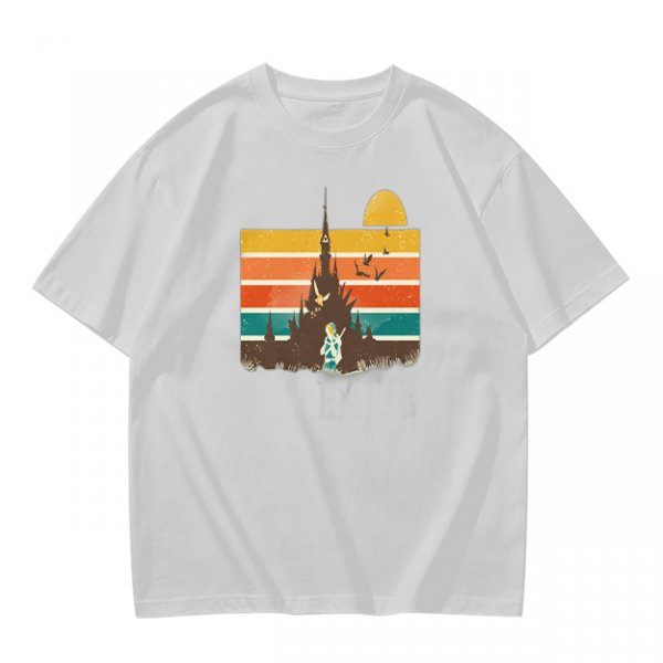 Olive T-Shirt With Retro Sunset Fantasy Castle Graphic