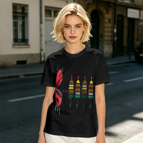 Olive T-Shirt With Cartoon Grill And Skewers Print
