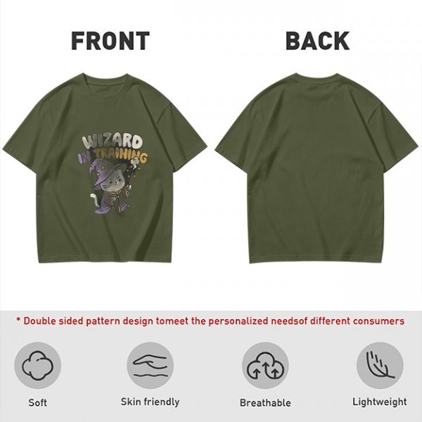 Wizard In Training Cat Graphic Olive T-Shirt