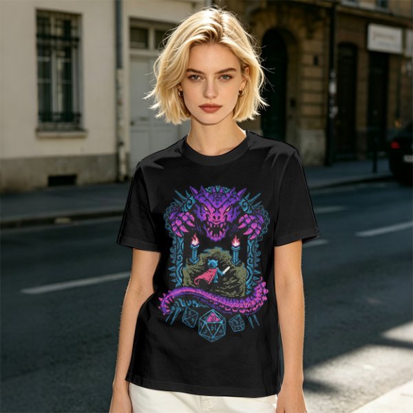 Dungeon Dragon and Warrior Graphic T-Shirt for Fantasy Game Fans