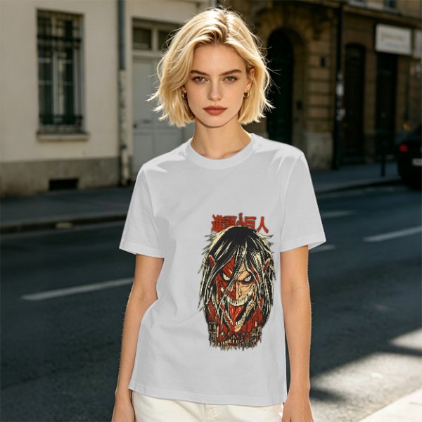 Olive green anime t-shirt with Attack on Titan printed design