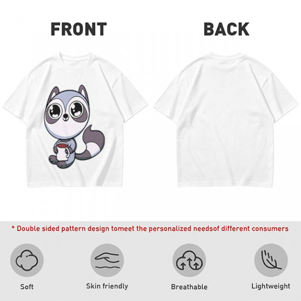 Olive T-Shirt with Cute Raccoon Holding Coffee Mug Print