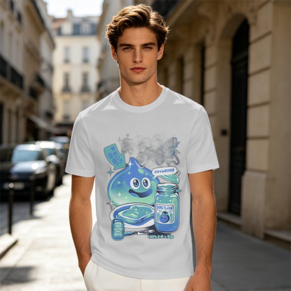 Olive green t-shirt with a slime jam graphic design