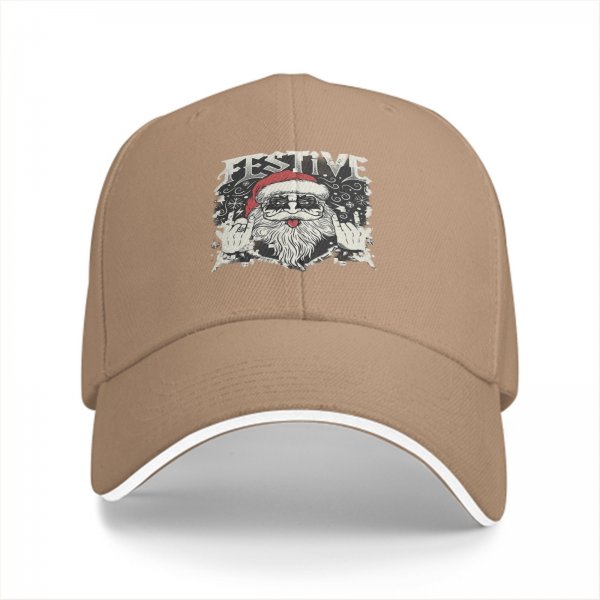 Black Baseball Cap With Rock Santa Festive Christmas Print