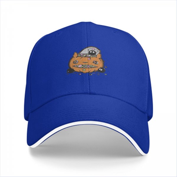 Black baseball cap with Halloween pumpkin and soot sprite graphic