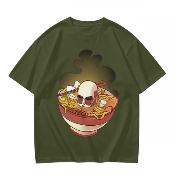 Olive T-Shirt With Skull Ramen Bowl Graphic