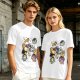 Olive T-Shirt With Playful Space Cats Graphic Print