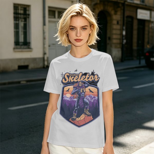 Outdoor Skeletor Hiking Graphic Olive T-Shirt