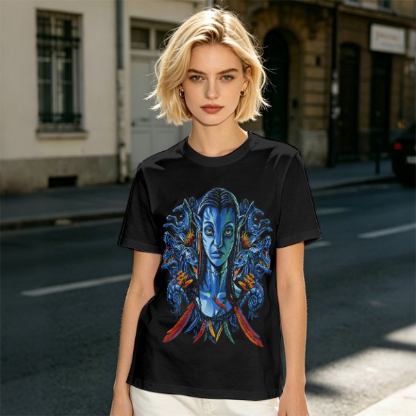 Olive T-Shirt with Na'vi Character and Pandora Creatures Artwork