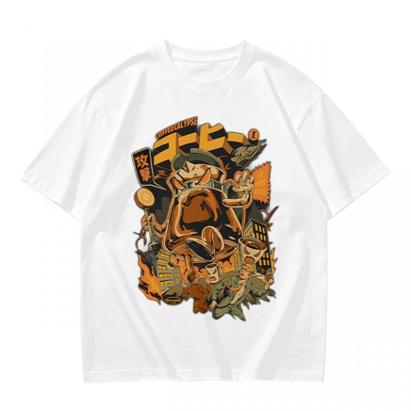Olive Green T-Shirt with Retro Coffee Monster Graphic Print