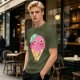 Olive T-Shirt With Cute Melting Pink Ice Cream Cone Graphic