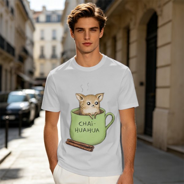 Chihuahua in tea cup chai huahua graphic t-shirt