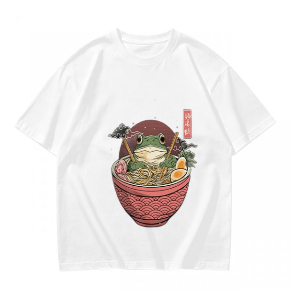 Olive T-Shirt With Frog In Ramen Bowl Japanese Art Print
