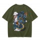 Olive Anime Dragon Graphic Short Sleeve T-Shirt