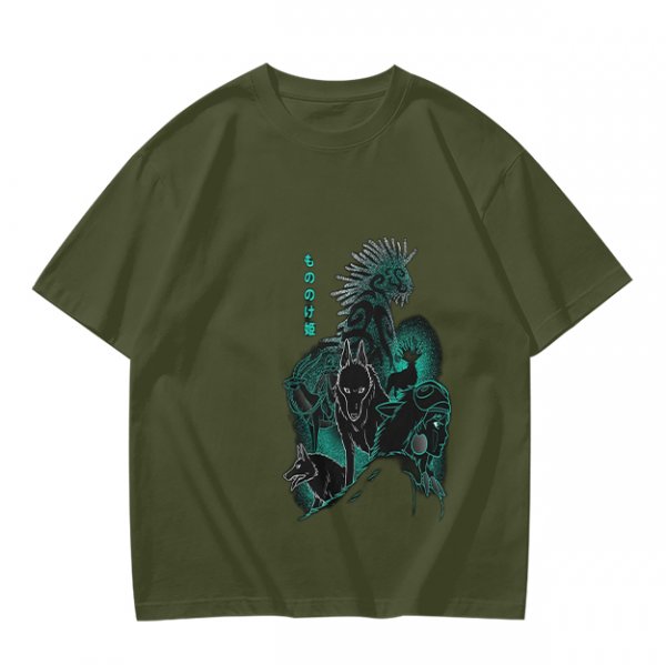 Olive T-shirt with Dark Fantasy Spirit Creature Graphic