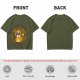 Olive T-Shirt With Flaming Royal Cat Portrait Print