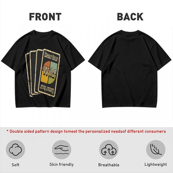 Olive T-Shirt with Retro Uno Wild Draw Four Card Graphic