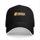 Black baseball cap with 'Here I Crumb' bread graphic print