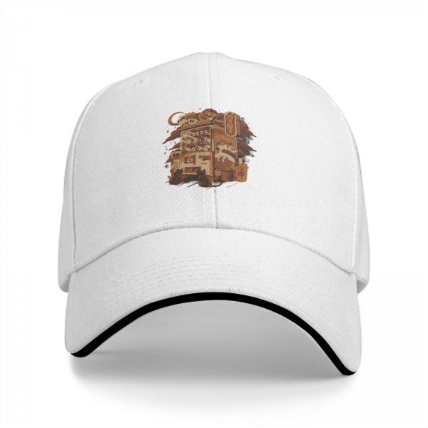 Black Baseball Cap With Japanese Themed Graphic Print