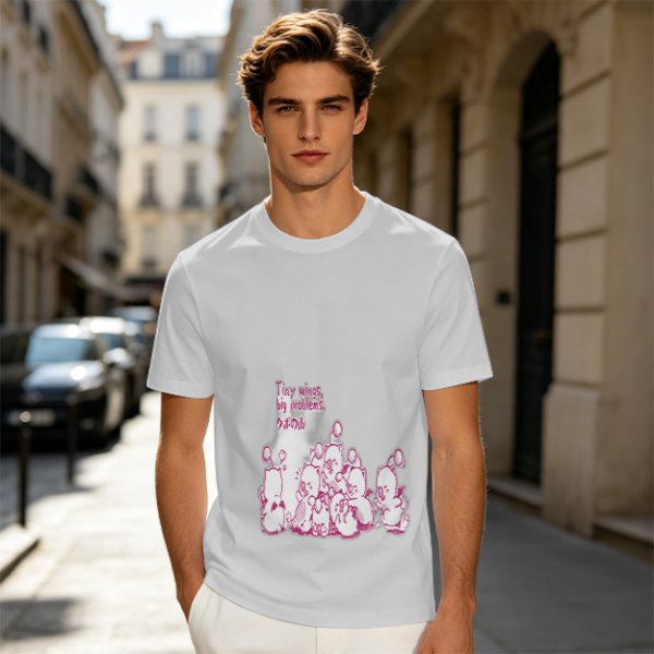 Olive Green T-Shirt With Pink Whimsical Graphic Print