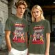 Olive T-shirt with Fast Food Themed Street Fighter Style Fight Artwork
