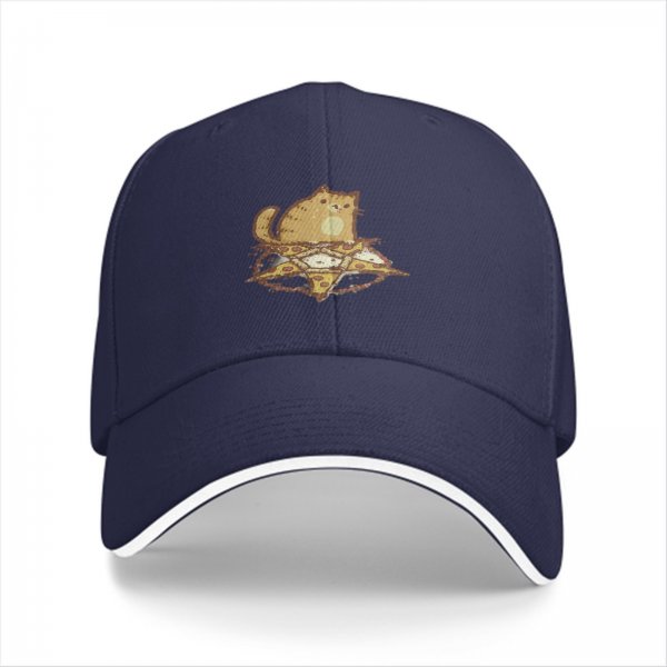 Black Baseball Cap With Cute Cat On Pizza Slice Graphic