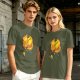 Olive T-Shirt With Sleeping Cosmic Cat And Planets Graphic