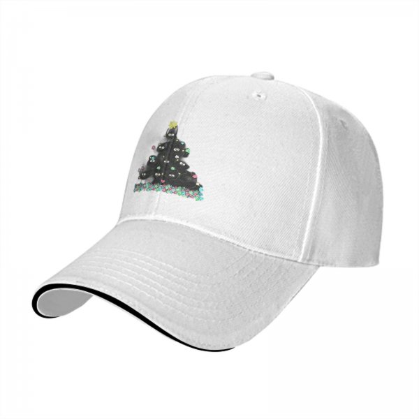 Black Baseball Cap With Cute Soot Sprite Christmas Tree Design