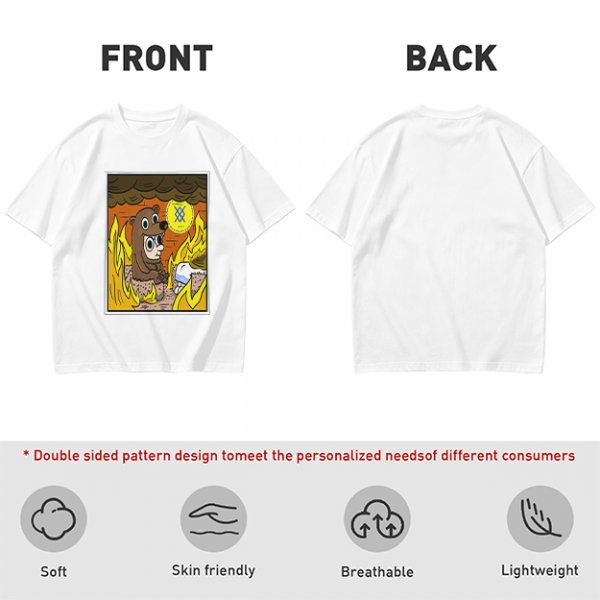 Olive T-shirt with Cartoon Bear Costume Figure in Flames Art