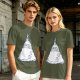 Olive T-shirt with Totoro in Snow and Small Blue Creature Print