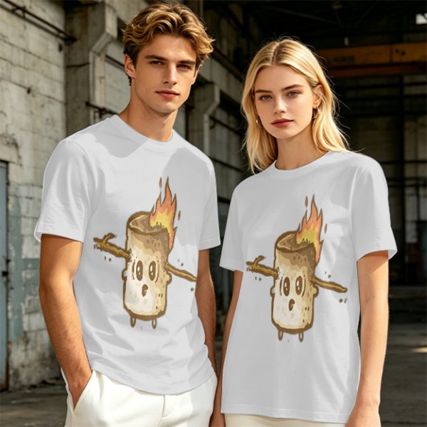 Olive T-Shirt With Surprised Burning Marshmallow Graphic