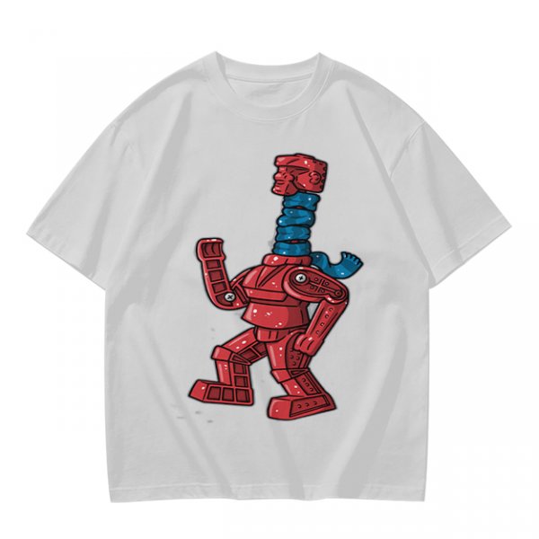 Olive Green T-Shirt with Retro Robot Graphic Print