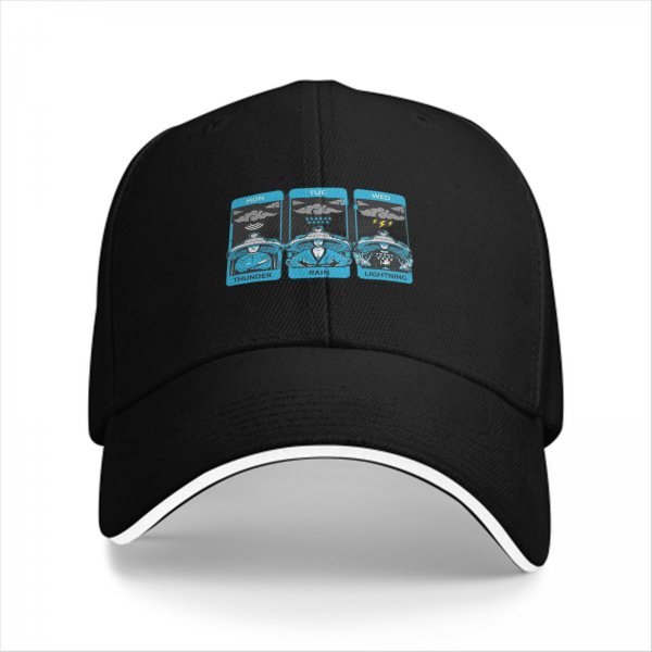 Black Baseball Cap With Thunder Rain Lightning Tarot Card Style Print