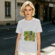 Olive T-Shirt With Playful Cat And House Plants Graphic