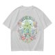 Olive Green Graphic T-Shirt With Whimsical Plant Creature And Floral Print