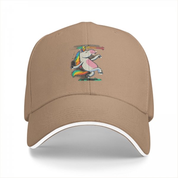 Black Baseball Cap With Dancing Unicorn Rainbow Graphic