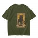 Olive T-Shirt With Black Cat Tarot Card Art That Says You Are Full Of Magic