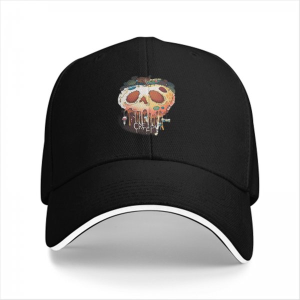 Black Baseball Cap With Melting Skull Creepy Graphic