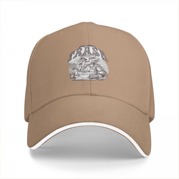 Black Baseball Cap With Raccoon Eating Graphic Print