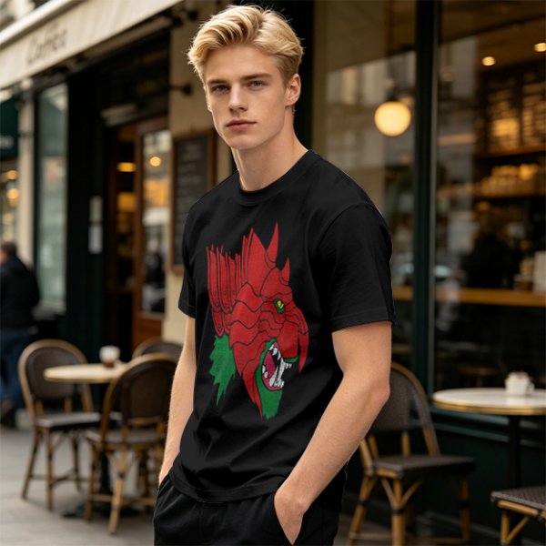 Olive T-Shirt With Fierce Armored Beast Head Graphic
