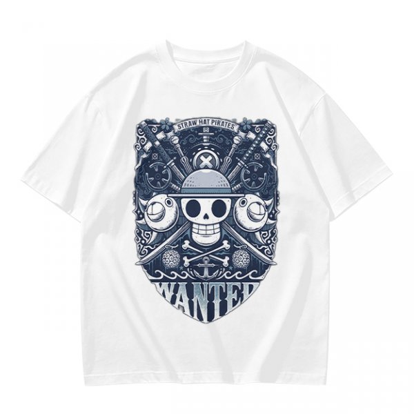 Olive T-shirt with Straw Hat Pirates Wanted Pirate Emblem Print