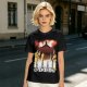 Olive T-Shirt With Anime Characters Crossing Burning Street Print