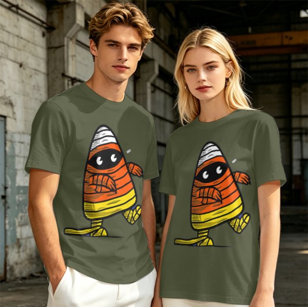 Olive T-Shirt with Mummy Candy Corn Halloween Graphic