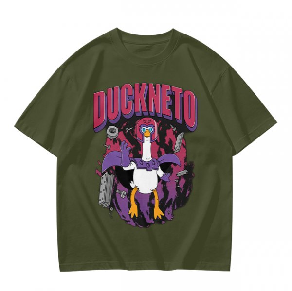 Olive Graphic T-Shirt Featuring Duckneto Superhero Duck Art